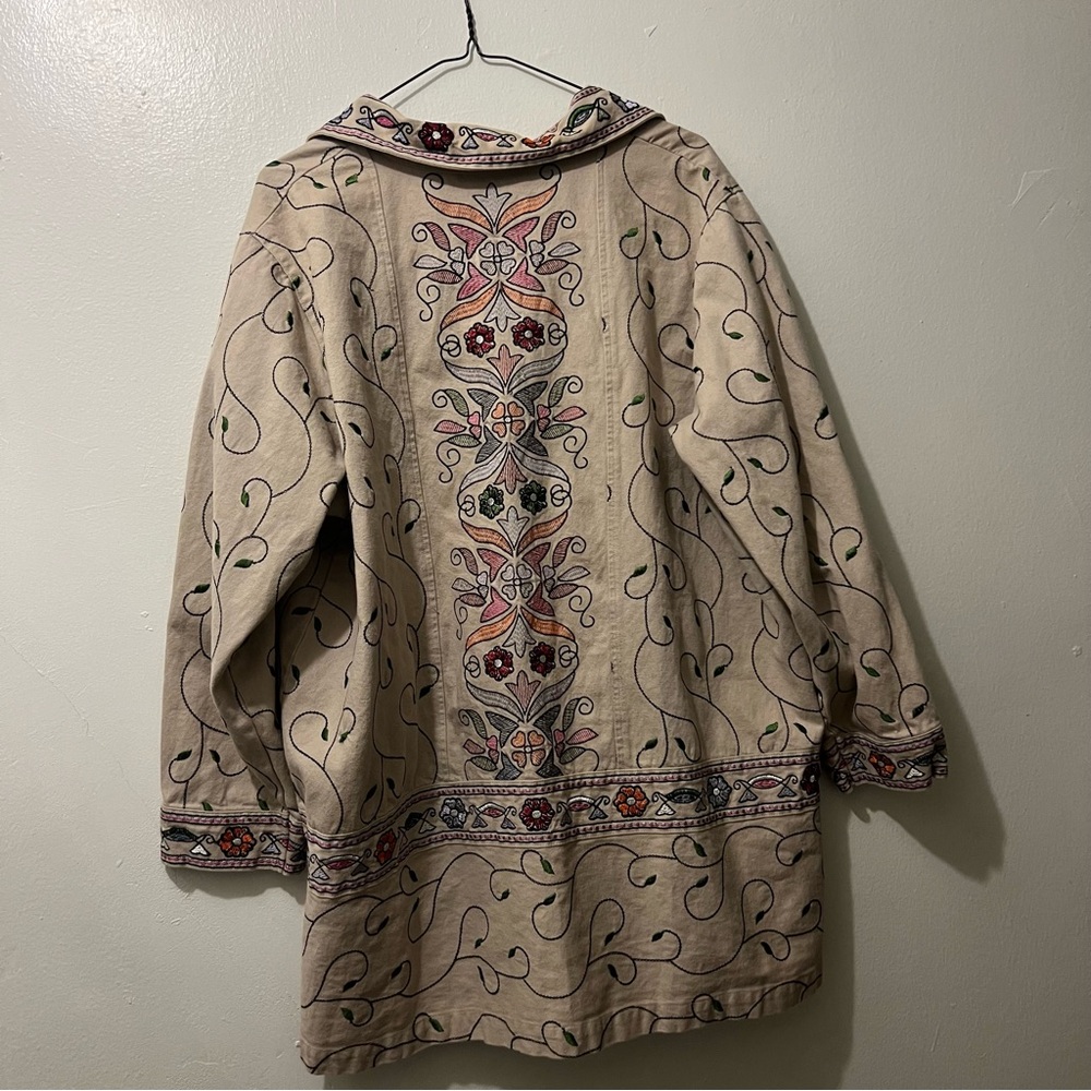 Vintage Denim & Co. Large Embroidered Denim Floral and Vine Shirt